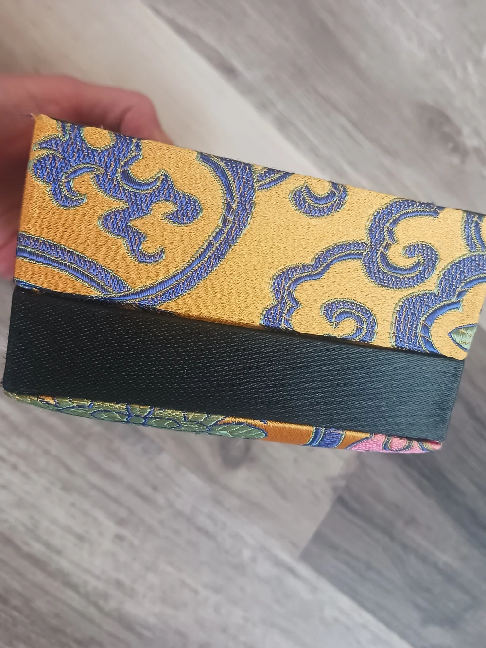Chinese Cotton Filled Silk Decorative Yellow Brocade Jewelry Box